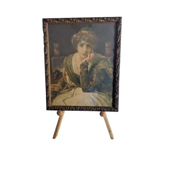 Antique Portrait Print of Oil Painting in Gesso Wo - Picture 3 of 6